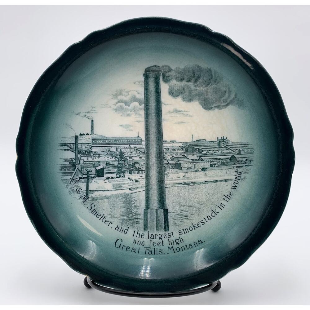 B & M Smelter Smokestack Collectible Plate Great Falls, Montana Vintage READ